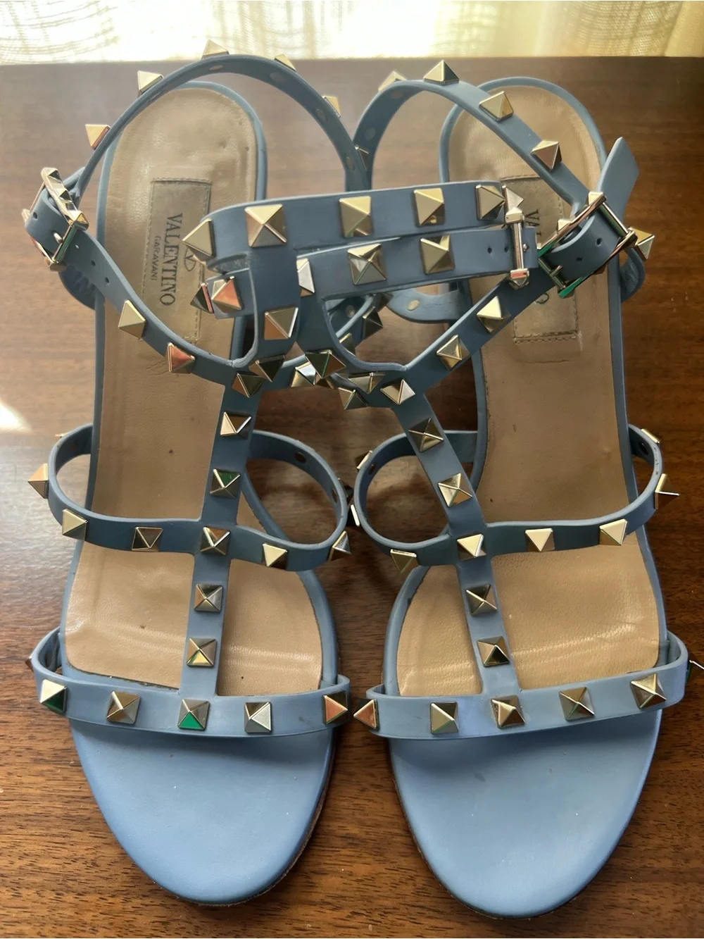 Valentino Blue Studded Block Heel Sandals